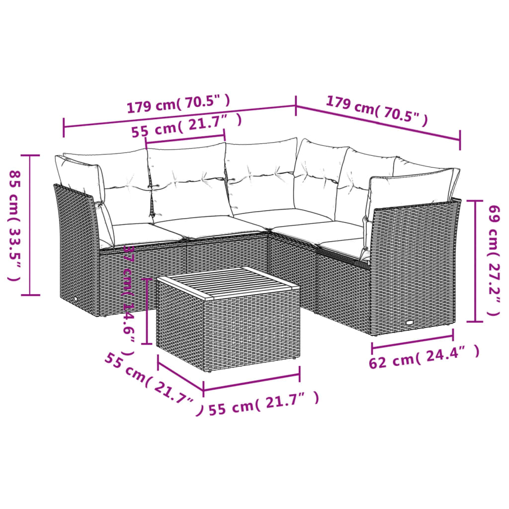 Set mobilier grădină cu perne, 6 piese, gri, poliratan GartenMobel Dekor