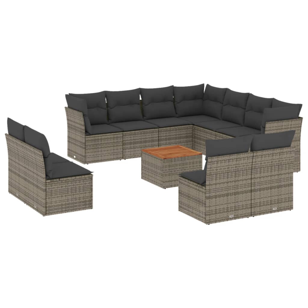 Set canapea de grădină cu perne, 12 piese, gri, poliratan GartenMobel Dekor