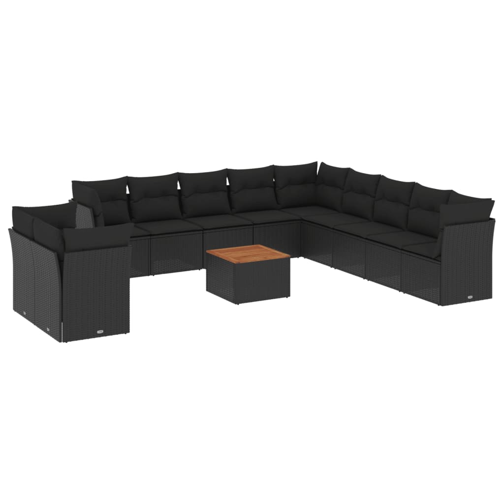 Set canapele de grădină, 12 piese, cu perne, negru, poliratan GartenMobel Dekor
