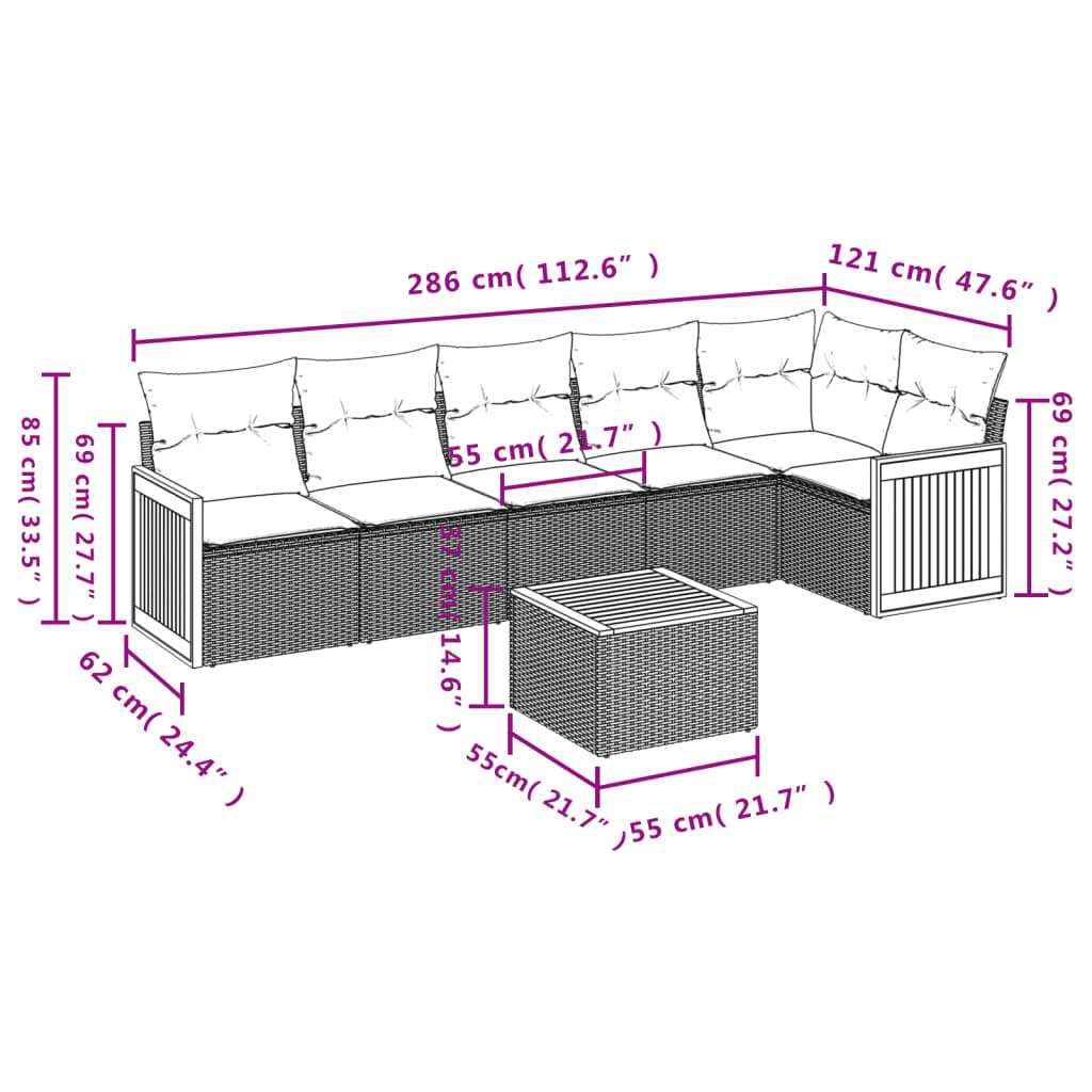 Set canapele de grădină, 7 piese, cu perne, gri, poliratan GartenMobel Dekor