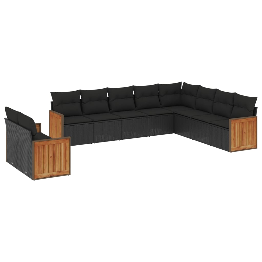 Set canapele de grădină cu perne, 10 piese, negru, poliratan GartenMobel Dekor
