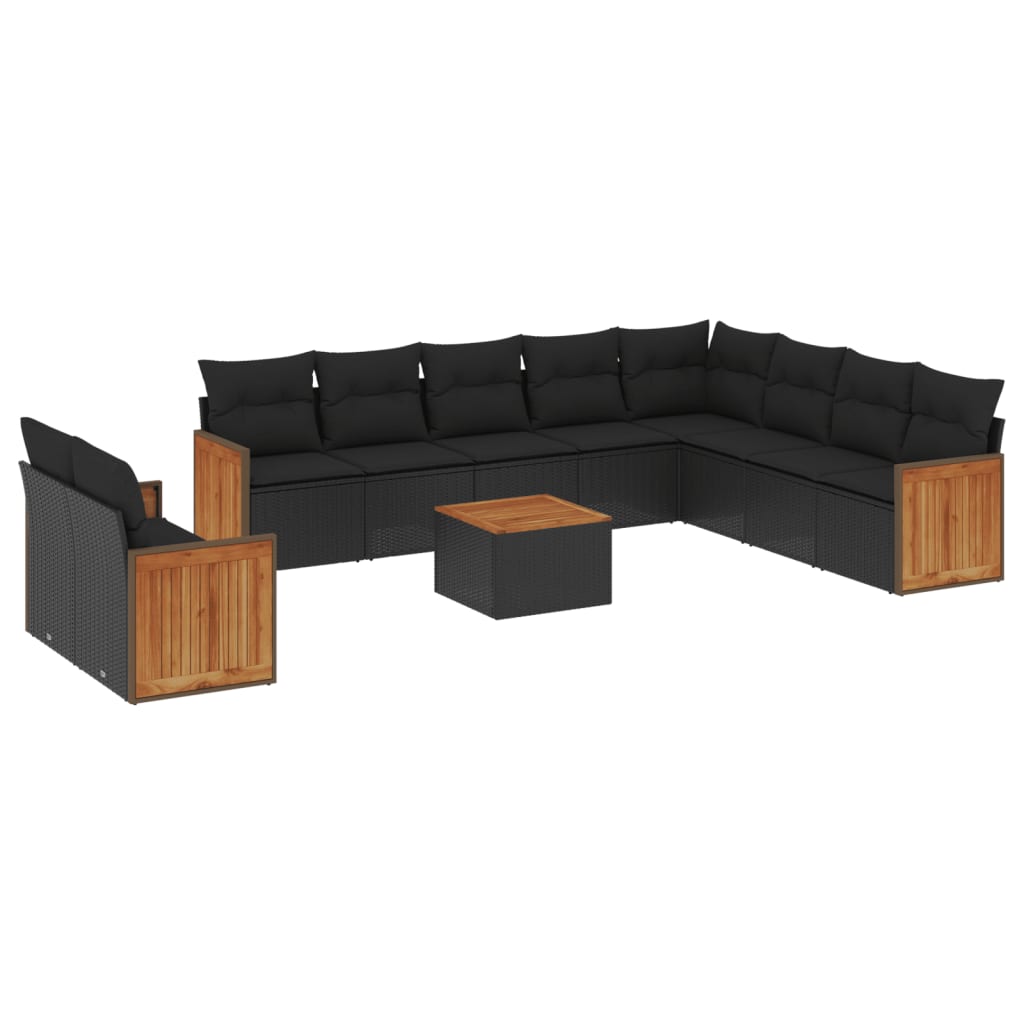Set canapele de grădină cu perne, 11 piese, negru, poliratan GartenMobel Dekor