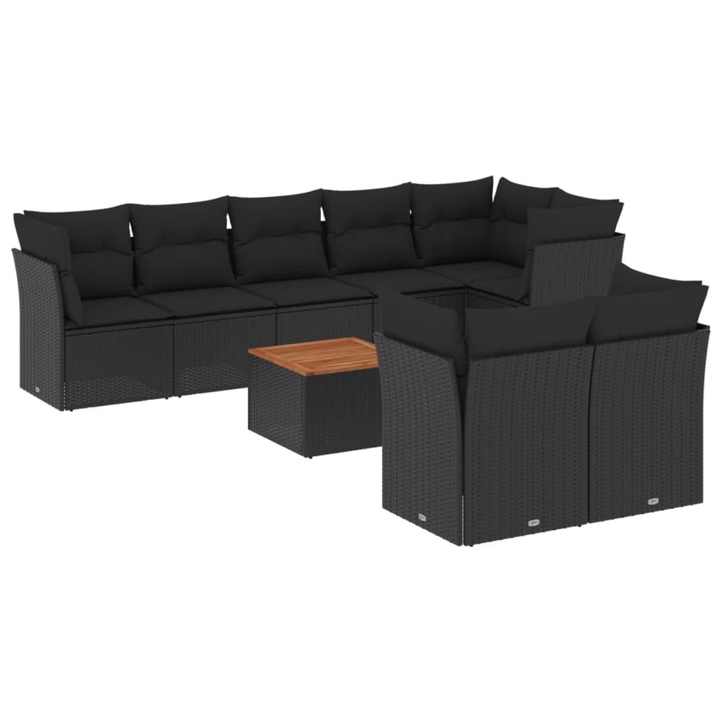 Set mobilier de grădină cu perne, 9 piese, negru, poliratan GartenMobel Dekor