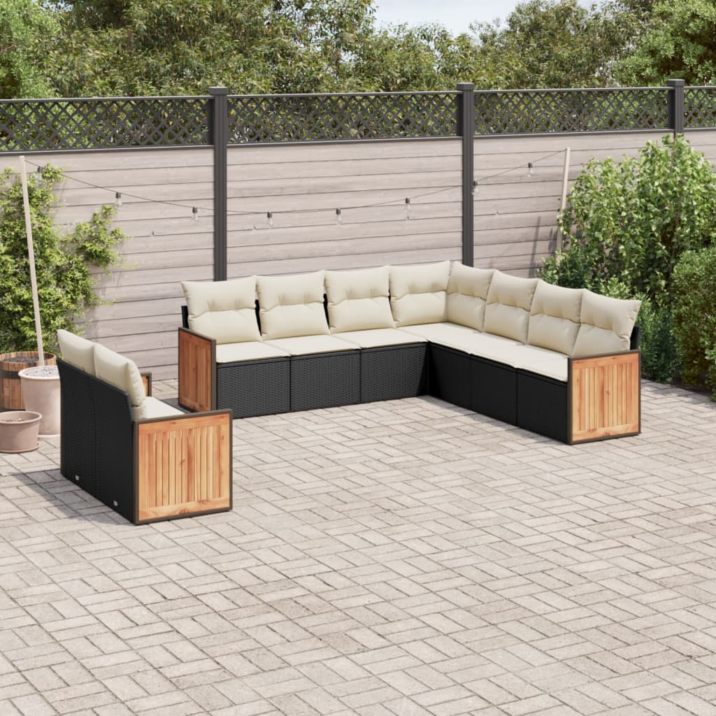 Set mobilier de grădină cu perne, 9 piese, negru, poliratan GartenMobel Dekor