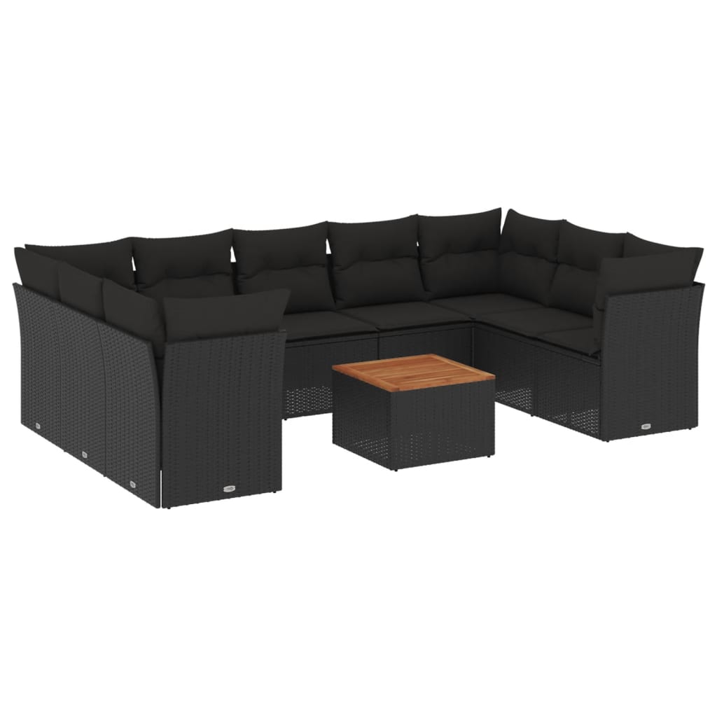 Set canapele de grădină cu perne, 10 piese, negru, poliratan GartenMobel Dekor
