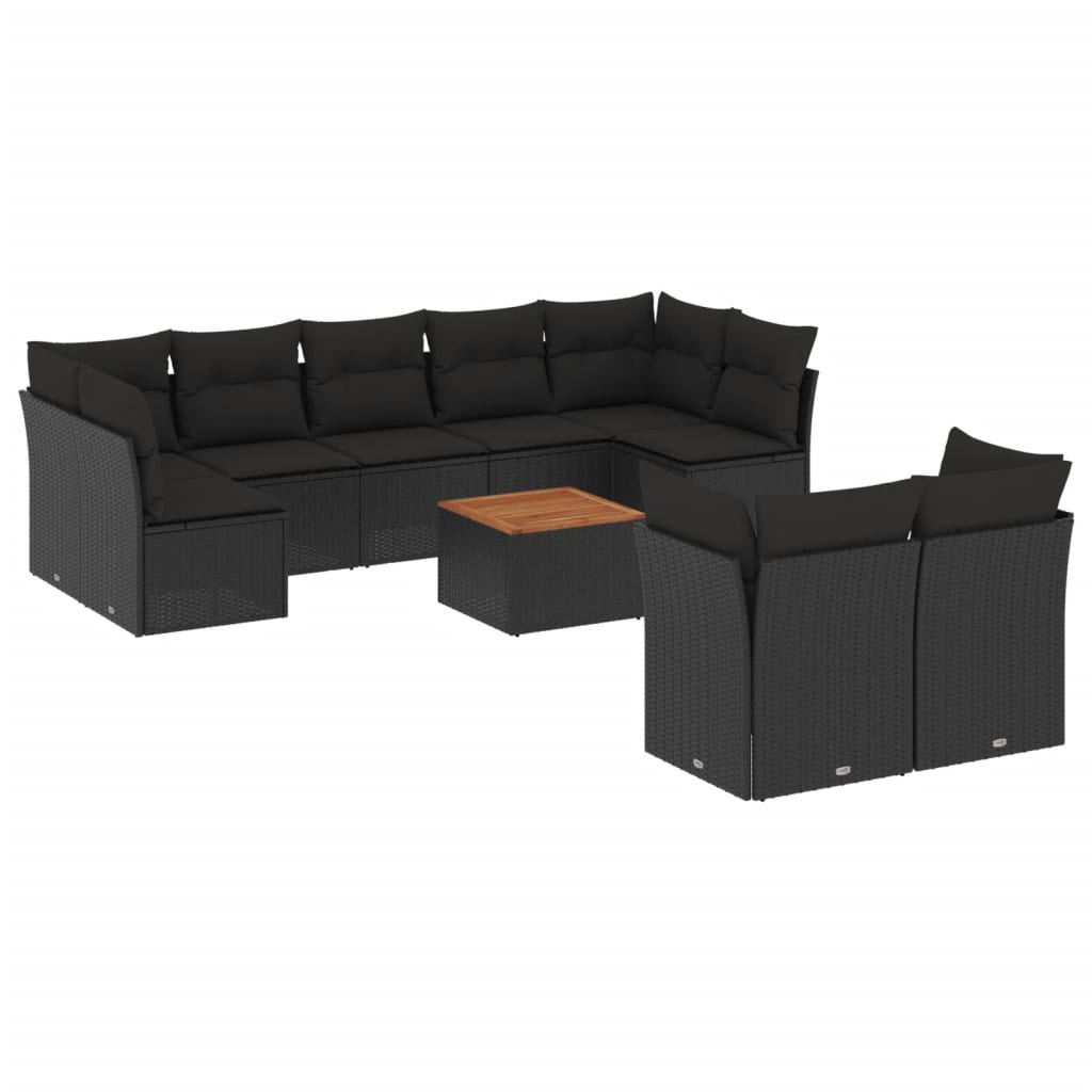 Set canapele de grădină cu perne, 10 piese, negru, poliratan GartenMobel Dekor
