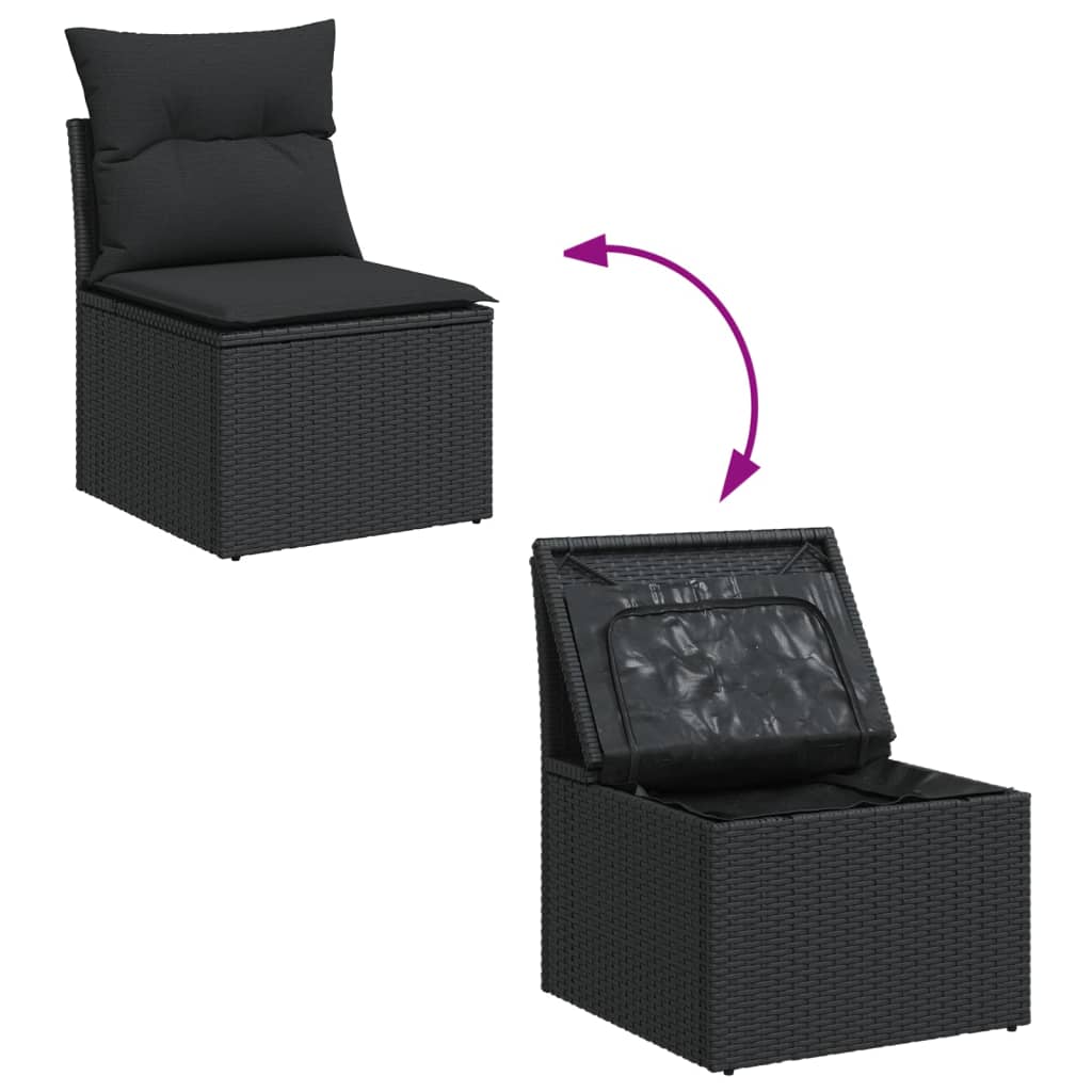 Set canapele de grădină cu perne, 10 piese, negru, poliratan GartenMobel Dekor
