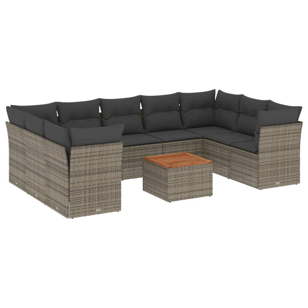Set mobilier de grădină cu perne, 10 piese, gri, poliratan GartenMobel Dekor