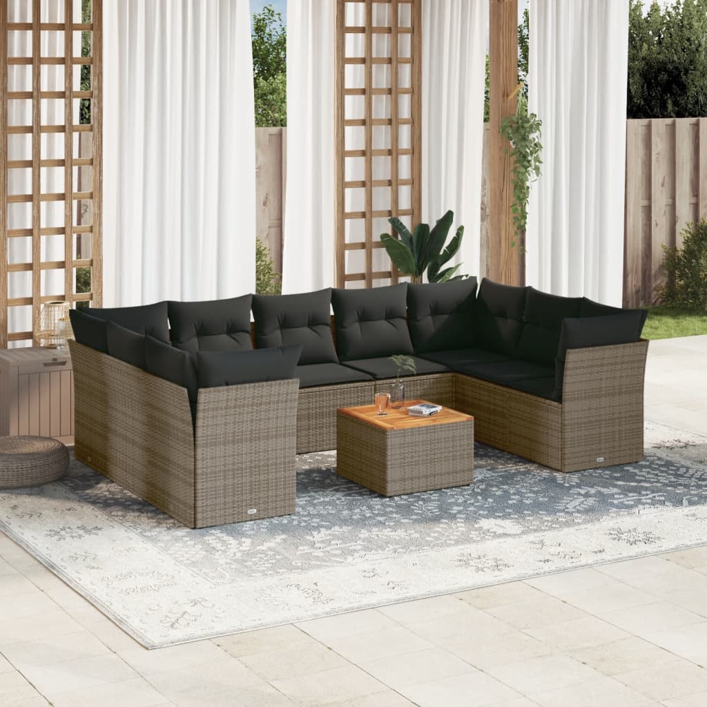 Set mobilier de grădină cu perne, 10 piese, gri, poliratan GartenMobel Dekor