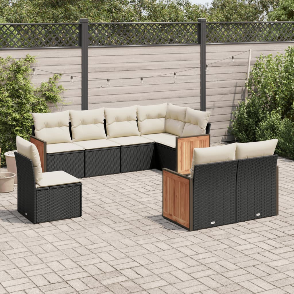Set mobilier de grădină cu perne, 8 piese, negru, poliratan GartenMobel Dekor