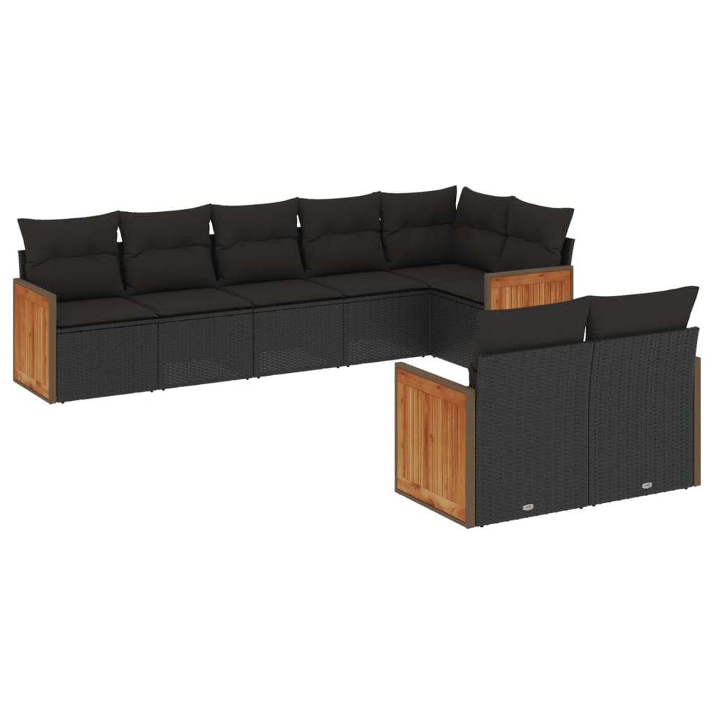 Set mobilier de grădină cu perne, 8 piese, negru, poliratan GartenMobel Dekor