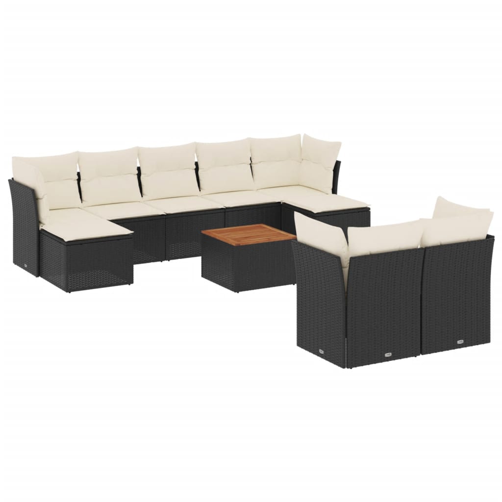 Set canapele de grădină cu perne, 10 piese, negru, poliratan GartenMobel Dekor