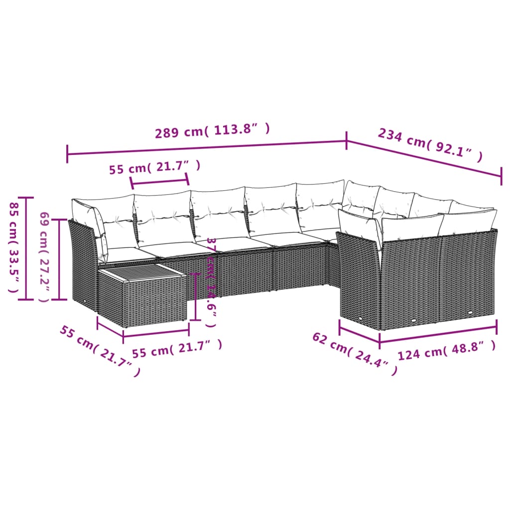 Set canapele de grădină cu perne, 10 piese, negru, poliratan GartenMobel Dekor