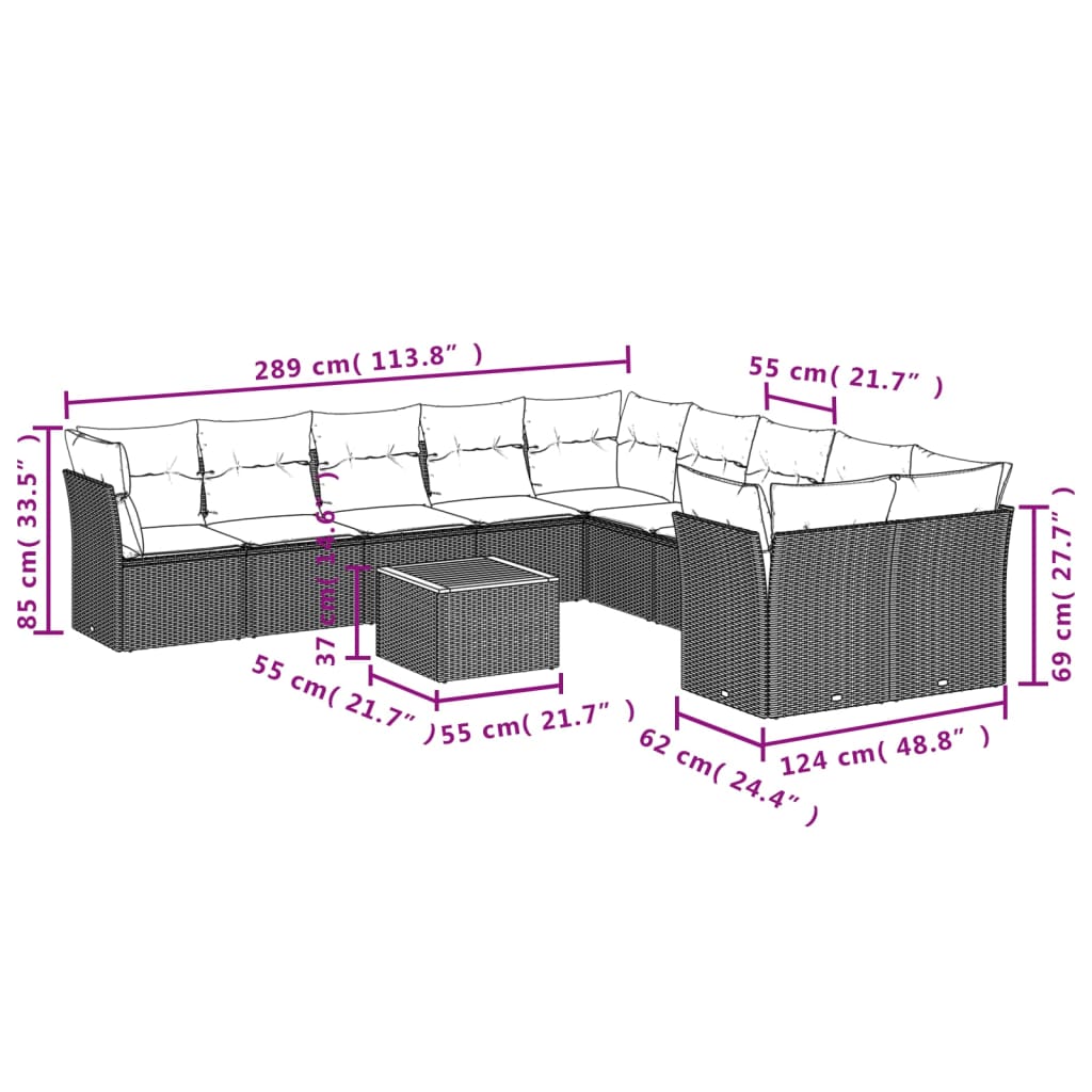 Set canapele de grădină cu perne, 11 piese, gri, poliratan GartenMobel Dekor