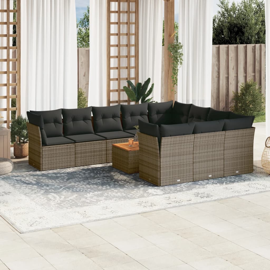 Set canapele de grădină cu perne, 11 piese, gri, poliratan GartenMobel Dekor