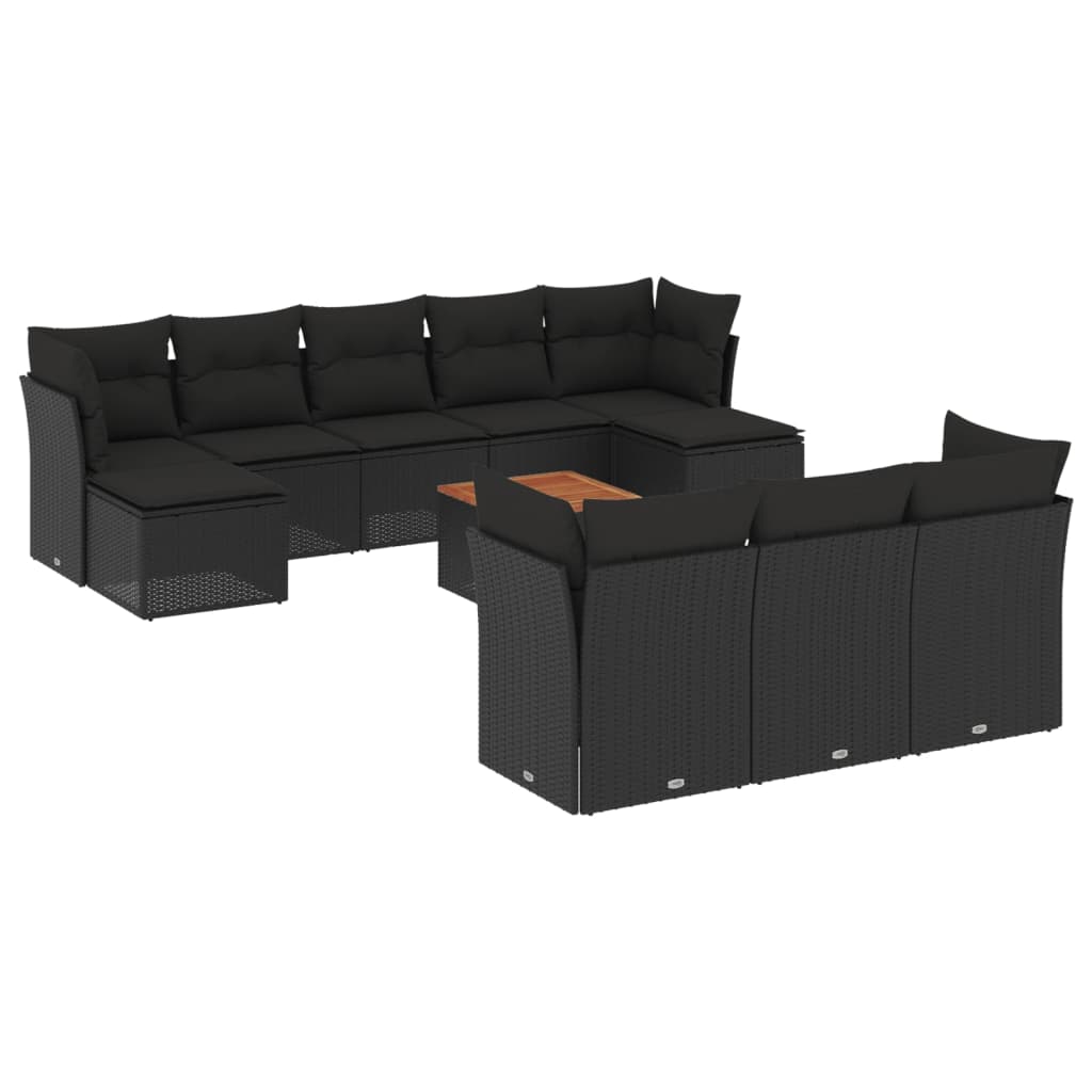 Set canapele de grădină cu perne, 11 piese, negru, poliratan GartenMobel Dekor