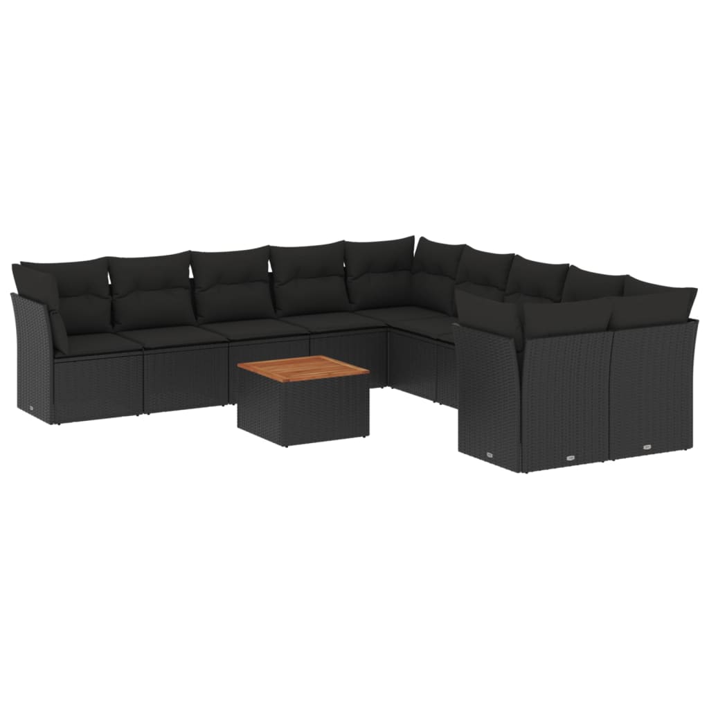 Set canapele de grădină cu perne, 11 piese, negru, poliratan GartenMobel Dekor
