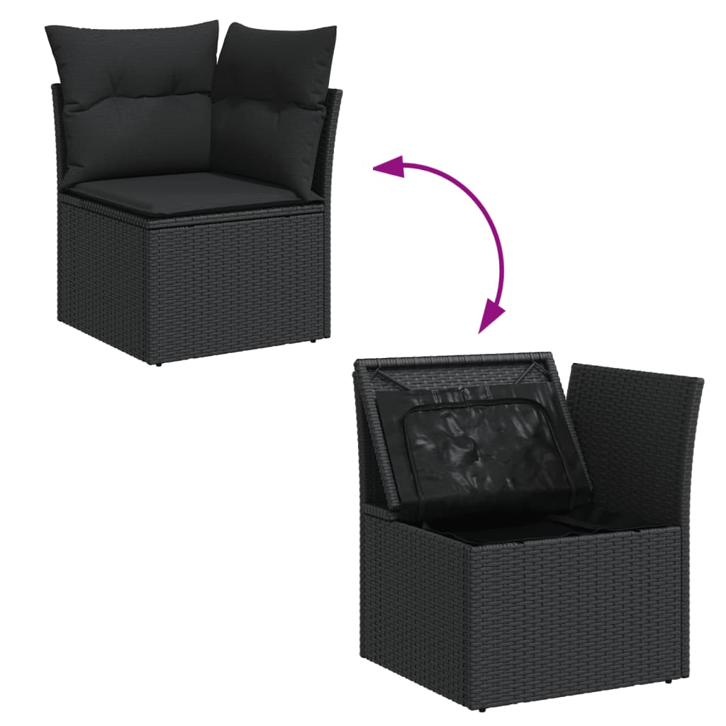 Set canapele de grădină cu perne, 11 piese, negru, poliratan GartenMobel Dekor