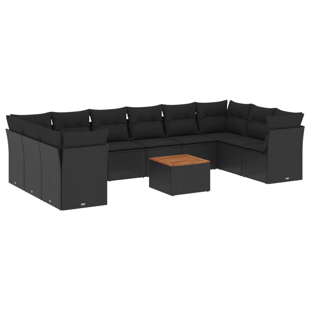 Set canapele de grădină cu perne, 11 piese, negru, poliratan GartenMobel Dekor