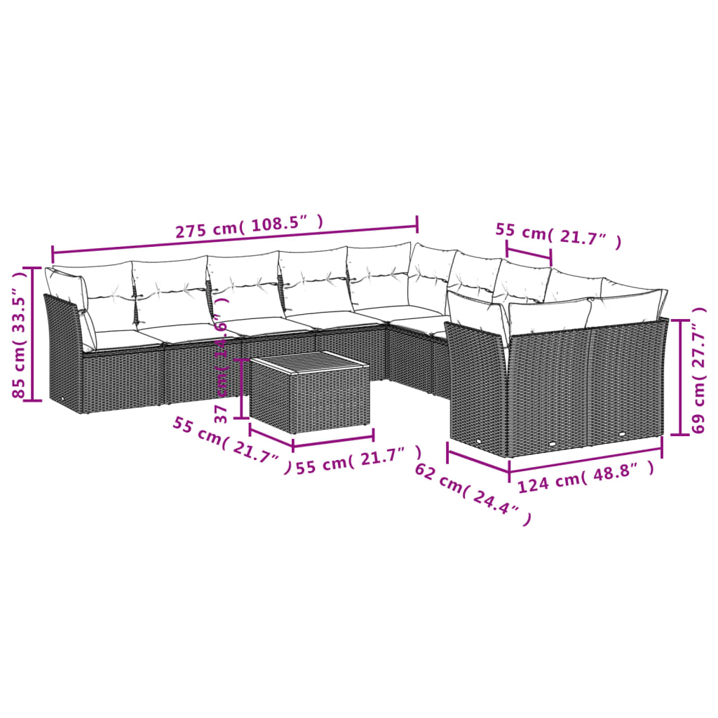 Set canapele de grădină cu perne, 11 piese, negru, poliratan GartenMobel Dekor