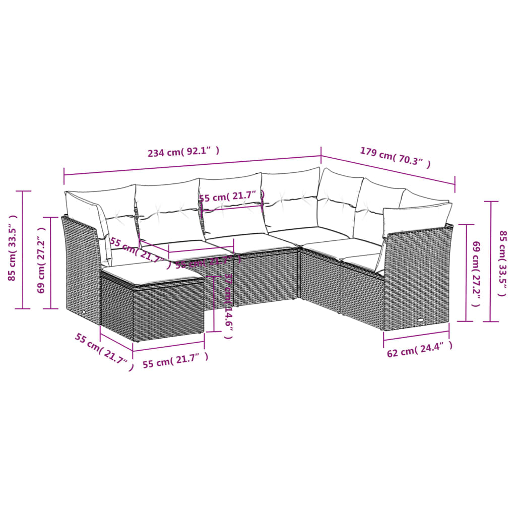 Set canapele de grădină cu perne, 7 piese, negru, poliratan GartenMobel Dekor