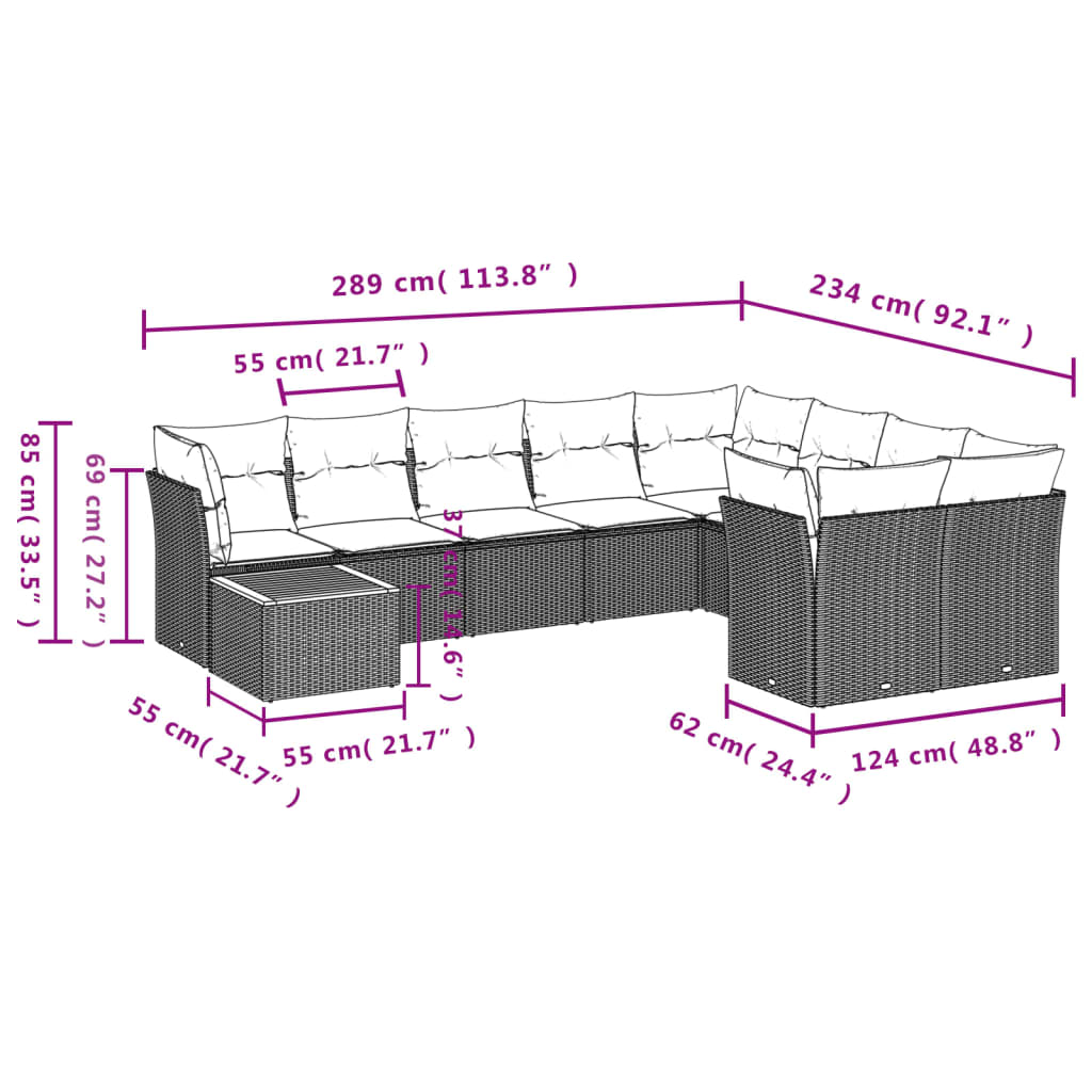 Set mobilier de grădină cu perne, 10 piese, gri, poliratan GartenMobel Dekor