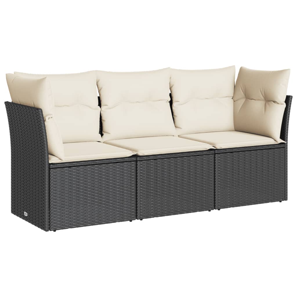 Set mobilier de grădină cu perne, 3 piese, negru, poliratan GartenMobel Dekor