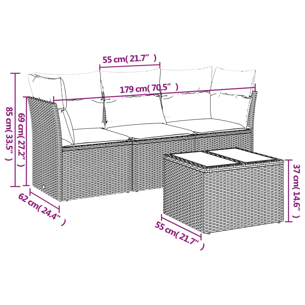 Set mobilier de grădină cu perne, 4 piese, negru, poliratan GartenMobel Dekor