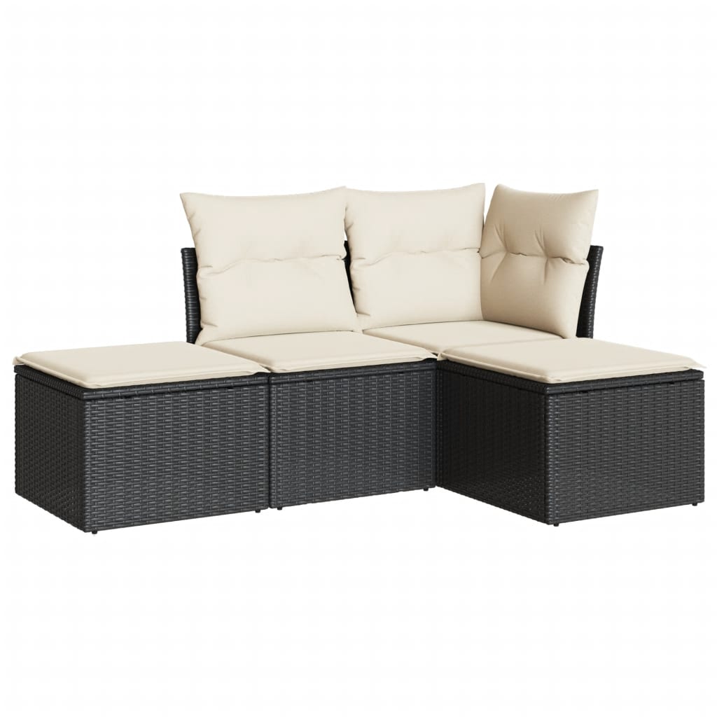 Set mobilier de grădină cu perne, 4 piese, negru, poliratan GartenMobel Dekor