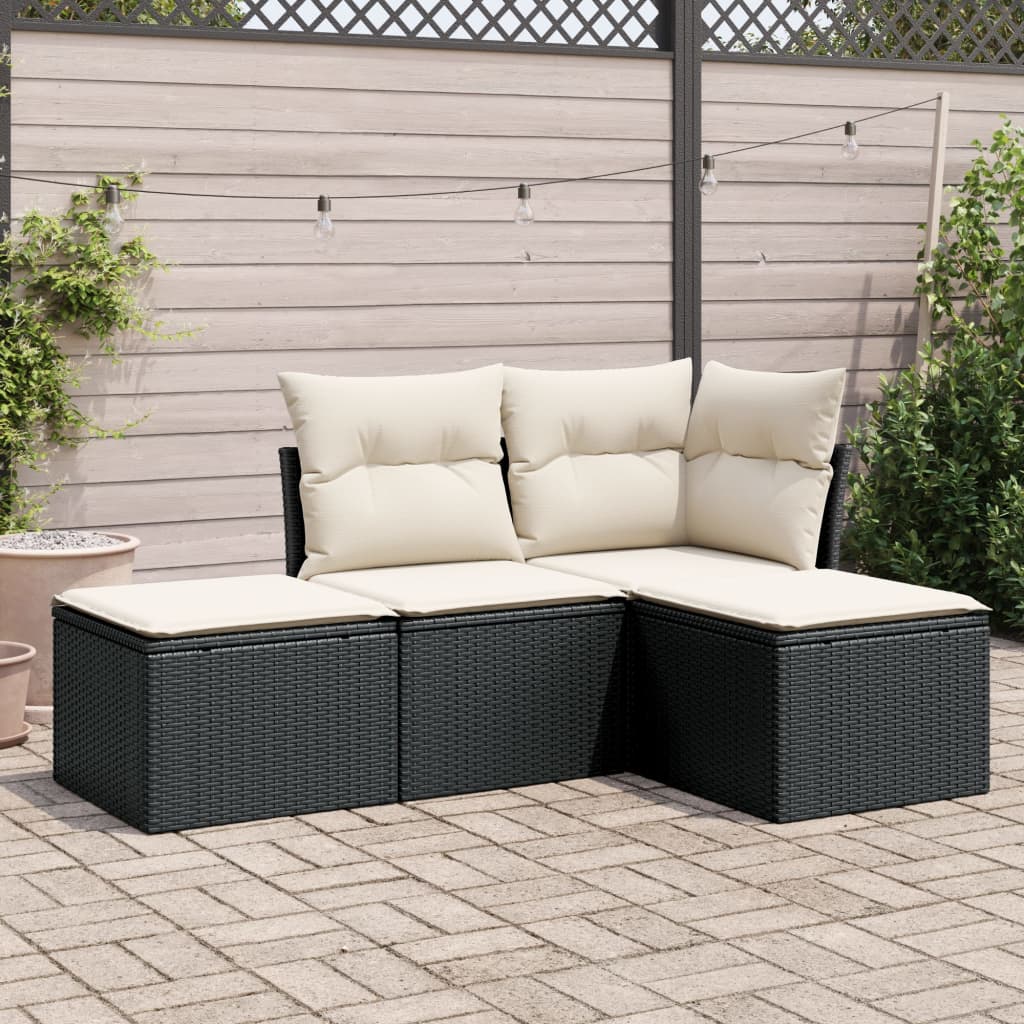 Set mobilier de grădină cu perne, 4 piese, negru, poliratan GartenMobel Dekor