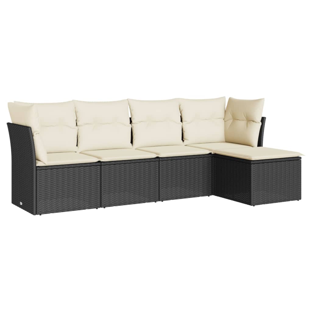 Set mobilier de grădină cu perne, 5 piese, negru, poliratan GartenMobel Dekor