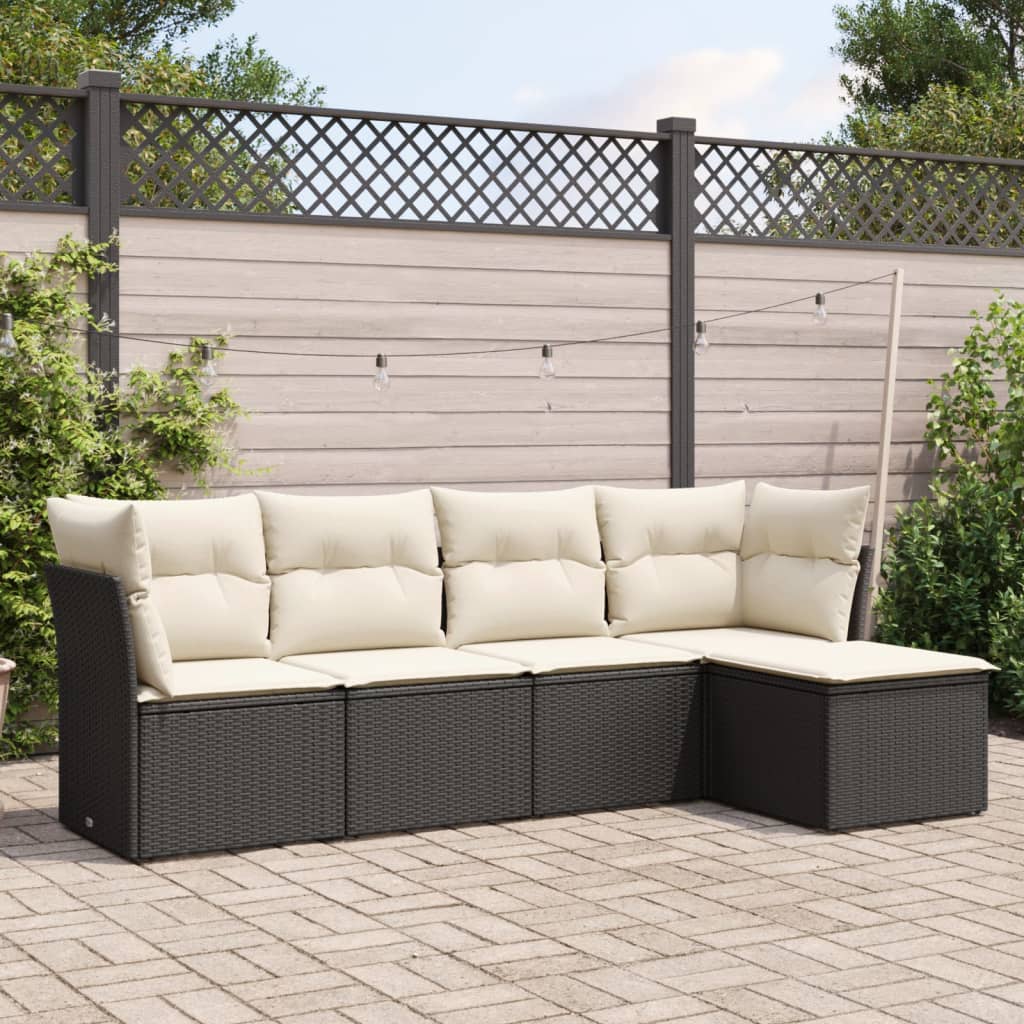 Set mobilier de grădină cu perne, 5 piese, negru, poliratan GartenMobel Dekor