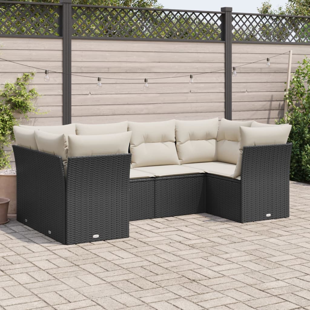 Set mobilier de grădină cu perne, 6 piese, negru, poliratan GartenMobel Dekor