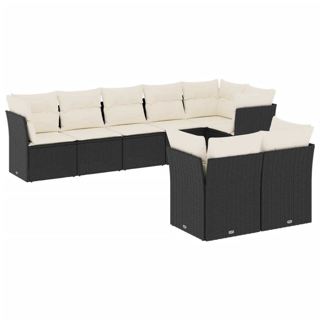 Set mobilier de grădină cu perne, 8 piese, negru, poliratan GartenMobel Dekor
