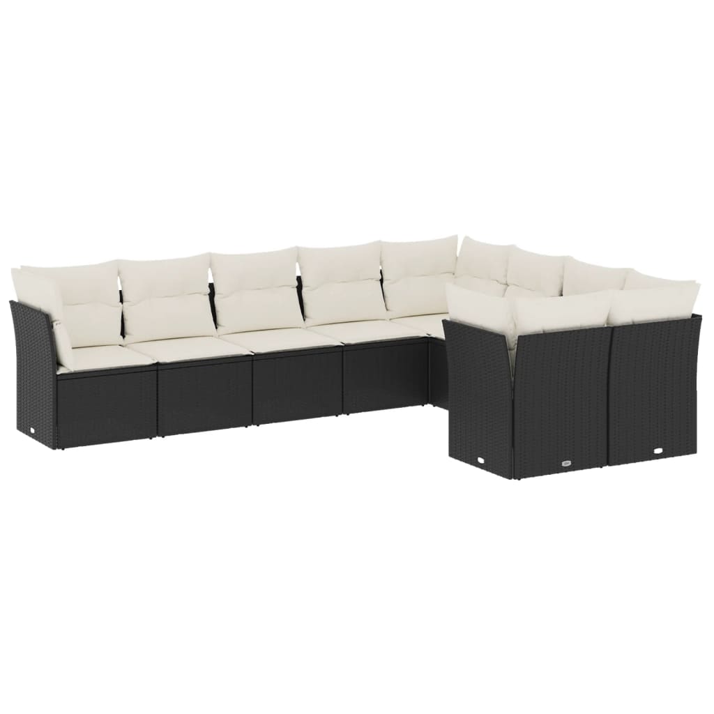 Set mobilier de grădină cu perne, 9 piese, negru, poliratan GartenMobel Dekor
