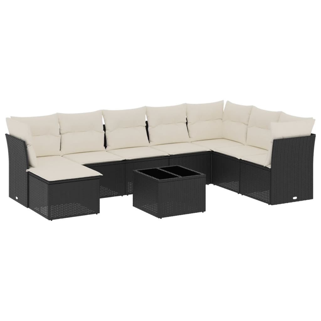 Set mobilier de grădină cu perne, 9 piese, negru, poliratan GartenMobel Dekor