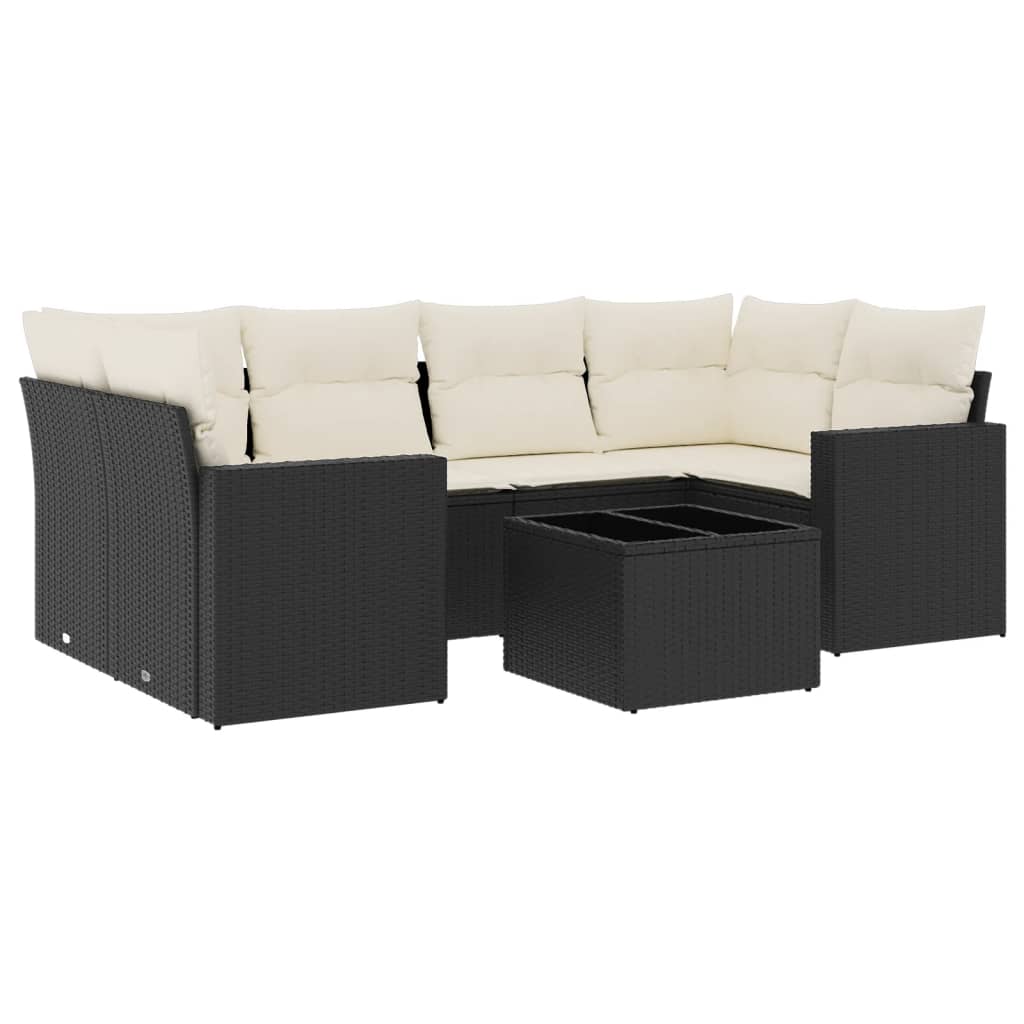 Set canapele de grădină cu perne, 7 piese, negru, poliratan GartenMobel Dekor