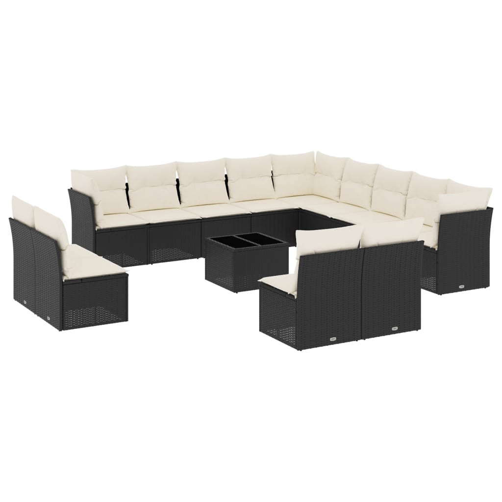 Set mobilier de grădină cu perne, 14 piese, negru, poliratan GartenMobel Dekor
