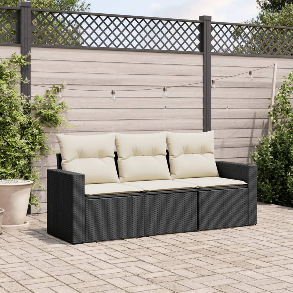 Set mobilier de grădină cu perne, 3 piese, negru, poliratan GartenMobel Dekor