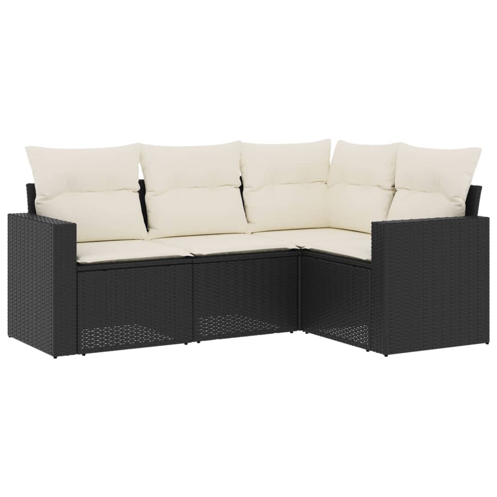 Set mobilier de grădină cu perne, 4 piese, negru, poliratan GartenMobel Dekor