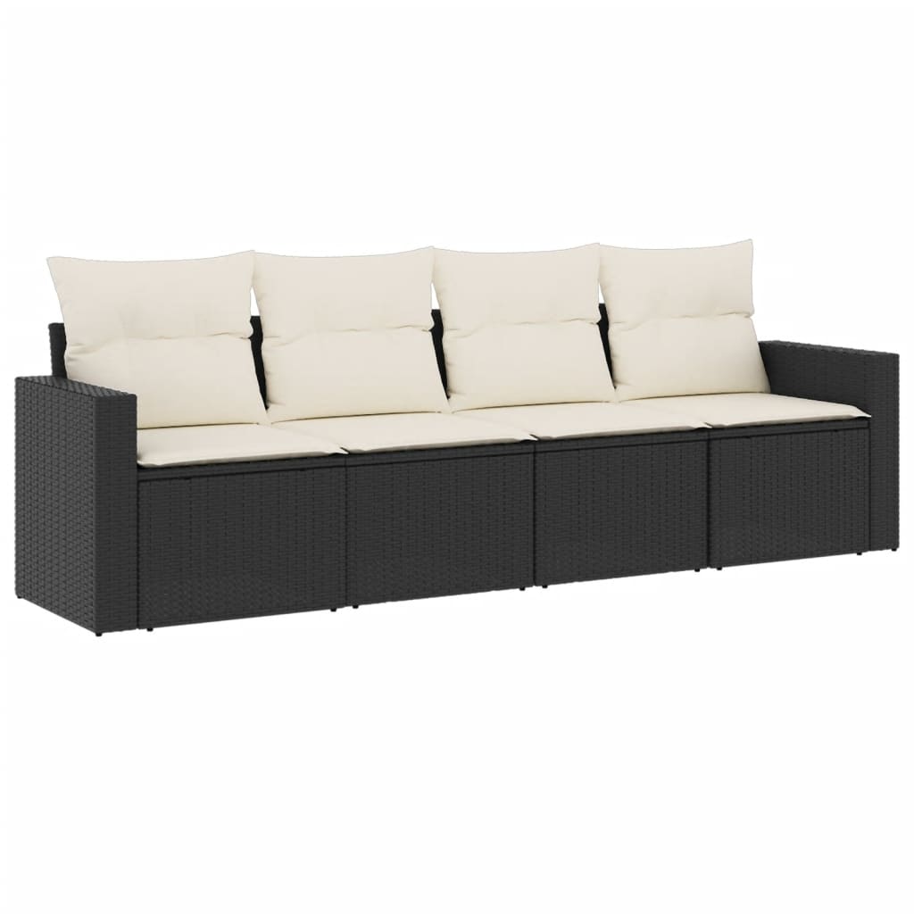 Set mobilier de grădină cu perne, 4 piese, negru, poliratan GartenMobel Dekor