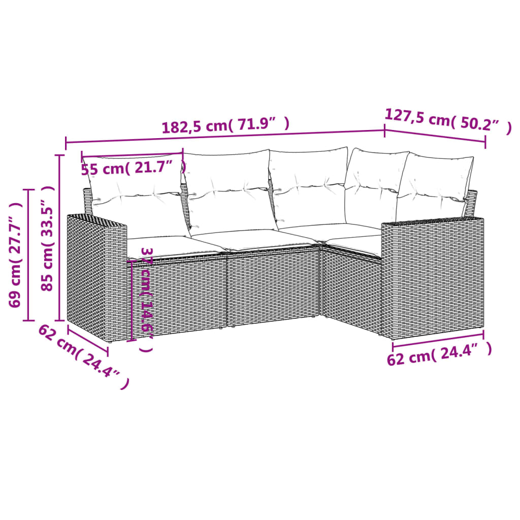 Set mobilier de grădină cu perne, 4 piese, negru, poliratan GartenMobel Dekor