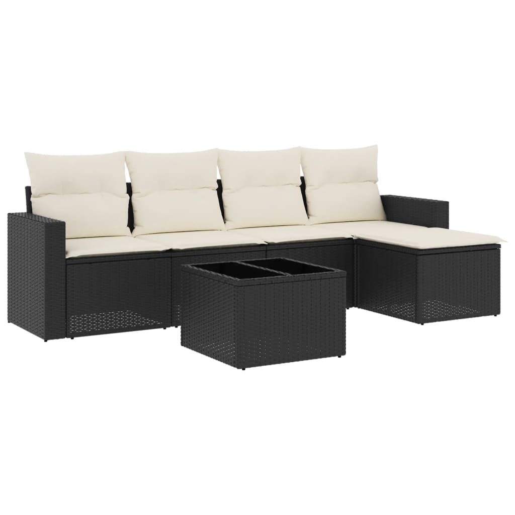 Set mobilier de grădină cu perne, 6 piese, negru, poliratan GartenMobel Dekor