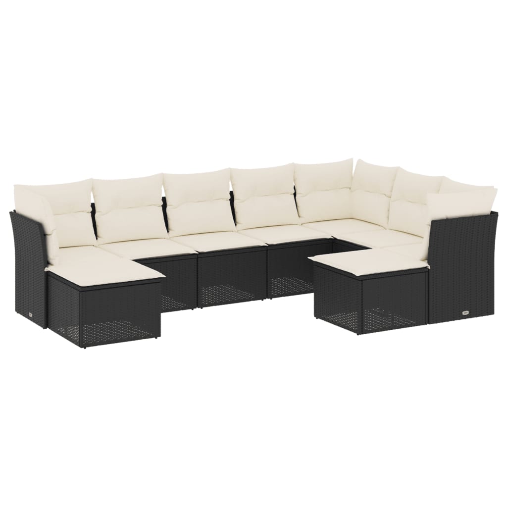 Set mobilier de grădină cu perne, 9 piese, negru, poliratan GartenMobel Dekor