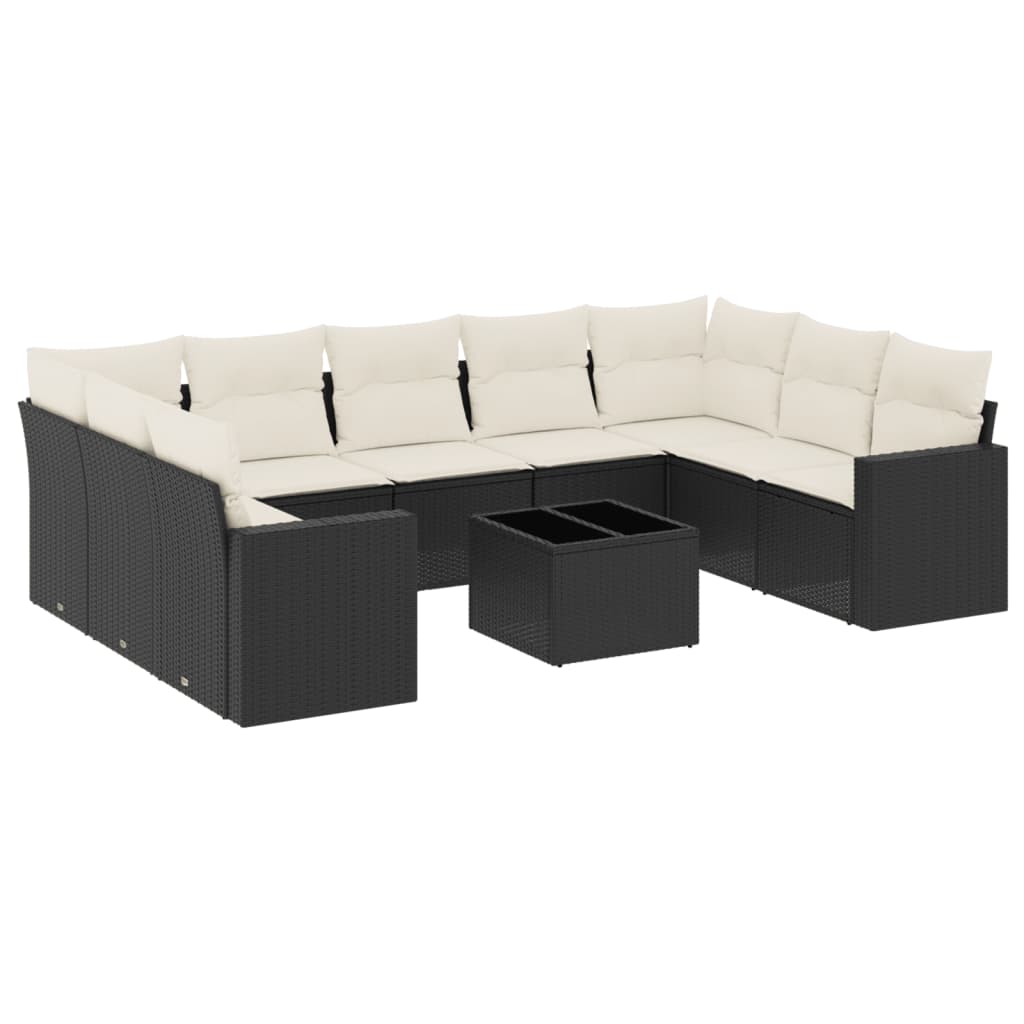 Set canapele de grădină cu perne, 10 piese, negru, poliratan GartenMobel Dekor
