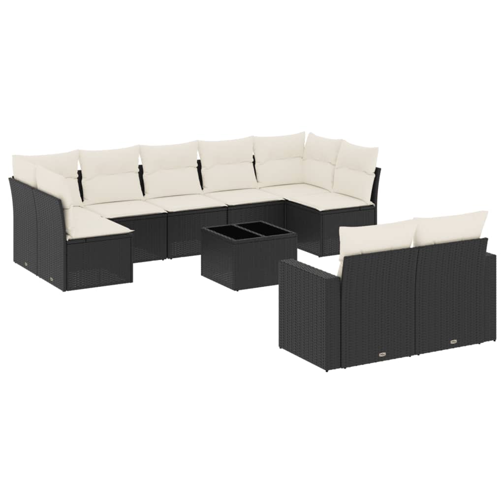 Set canapele de grădină cu perne, 10 piese, negru, poliratan GartenMobel Dekor
