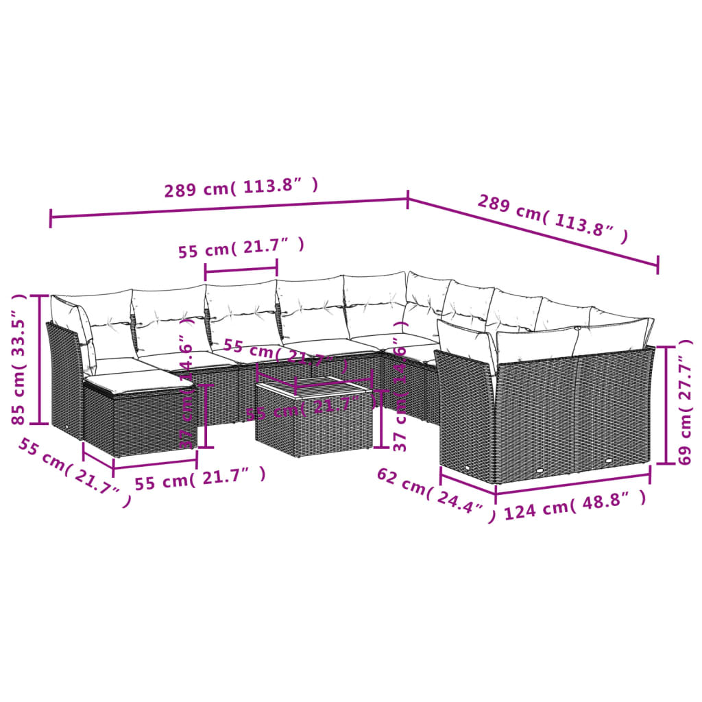 Set mobilier de grădină cu perne, 13 piese, negru, poliratan GartenMobel Dekor