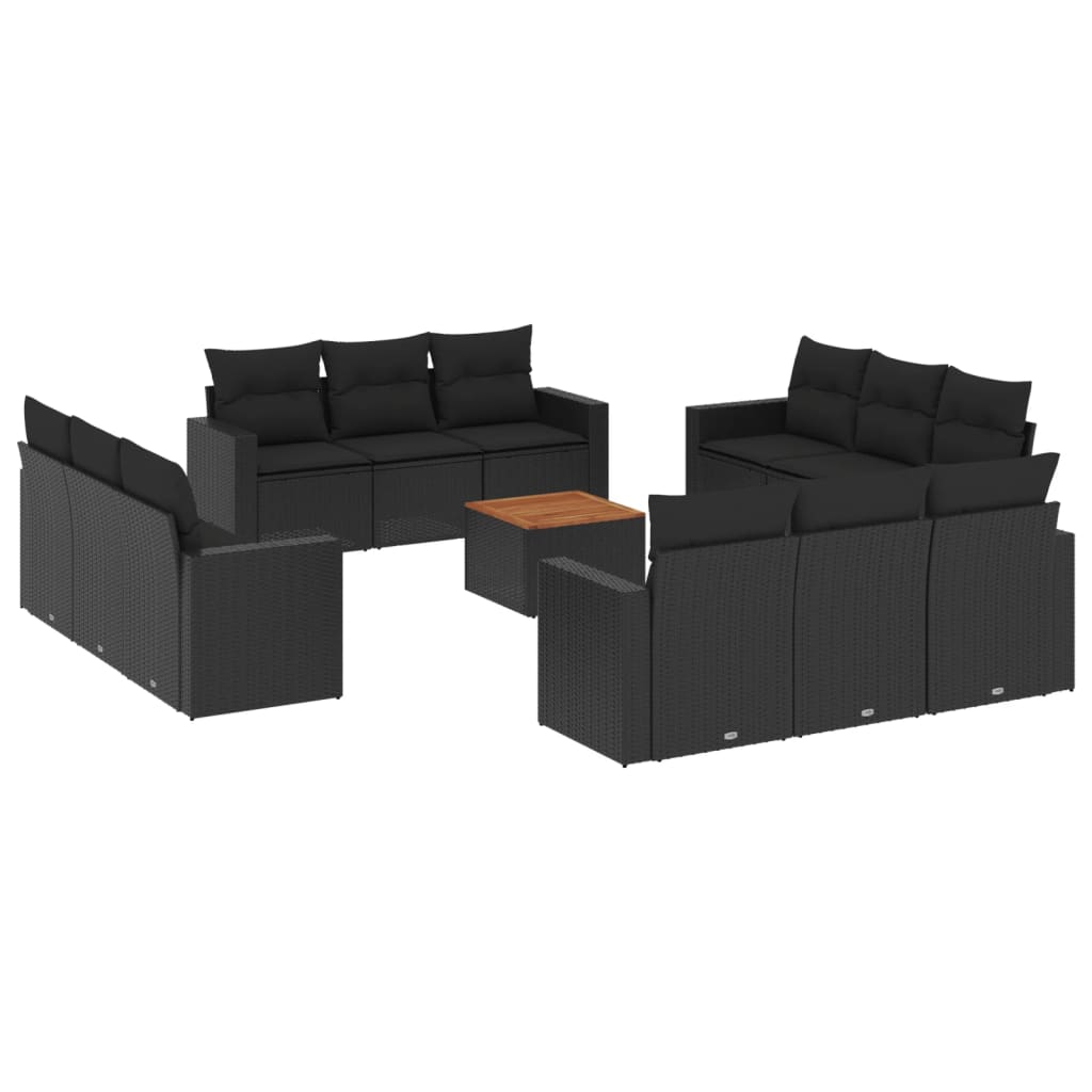 Set mobilier de grădină cu perne, 13 piese, negru, poliratan GartenMobel Dekor