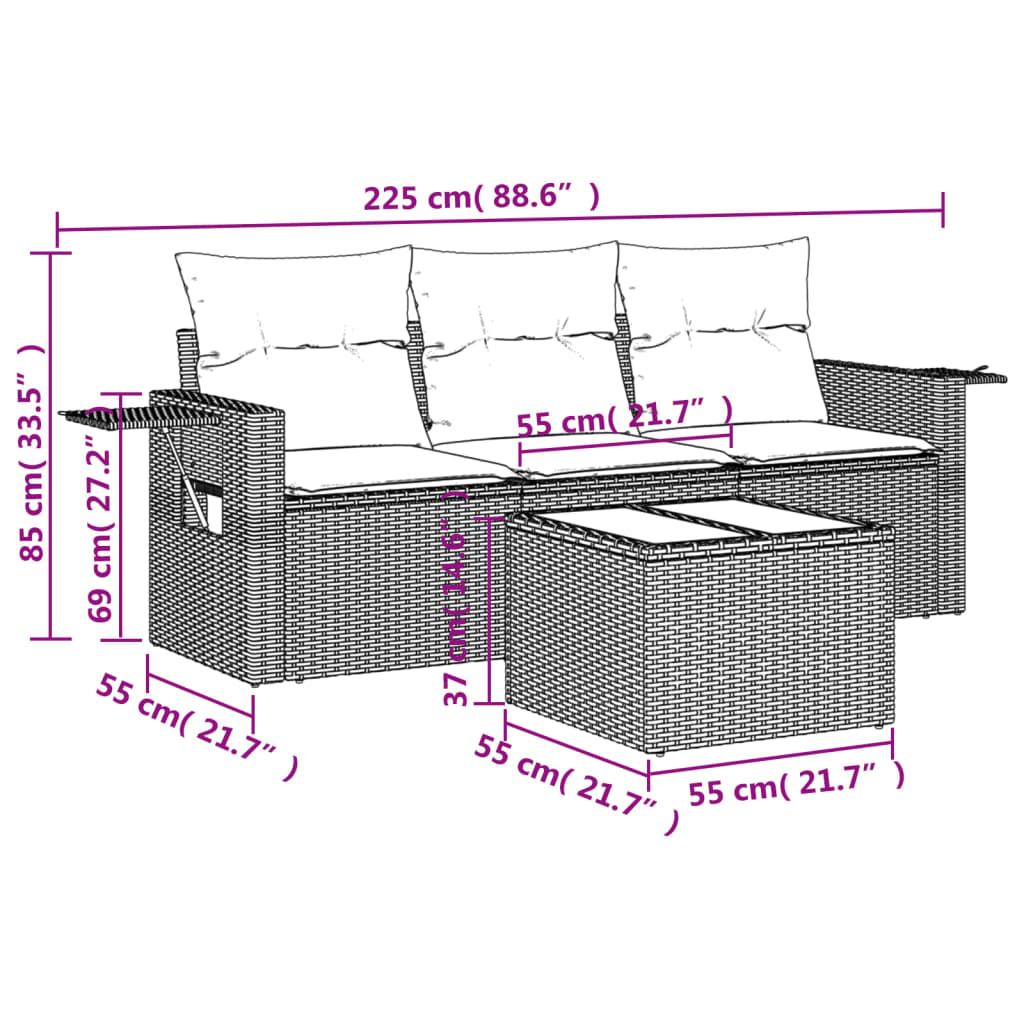 Set mobilier de grădină cu perne, 4 piese, negru, poliratan GartenMobel Dekor