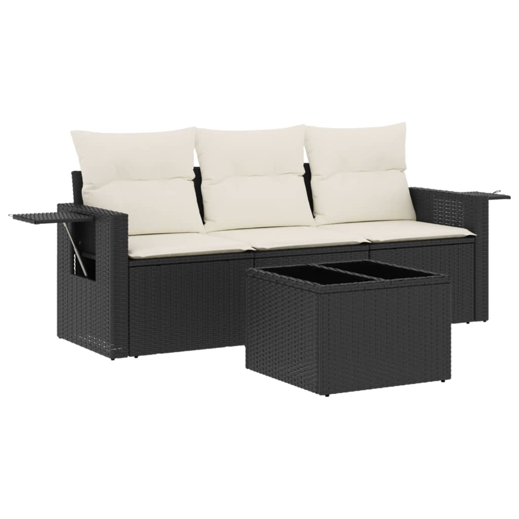 Set mobilier de grădină cu perne, 4 piese, negru, poliratan GartenMobel Dekor